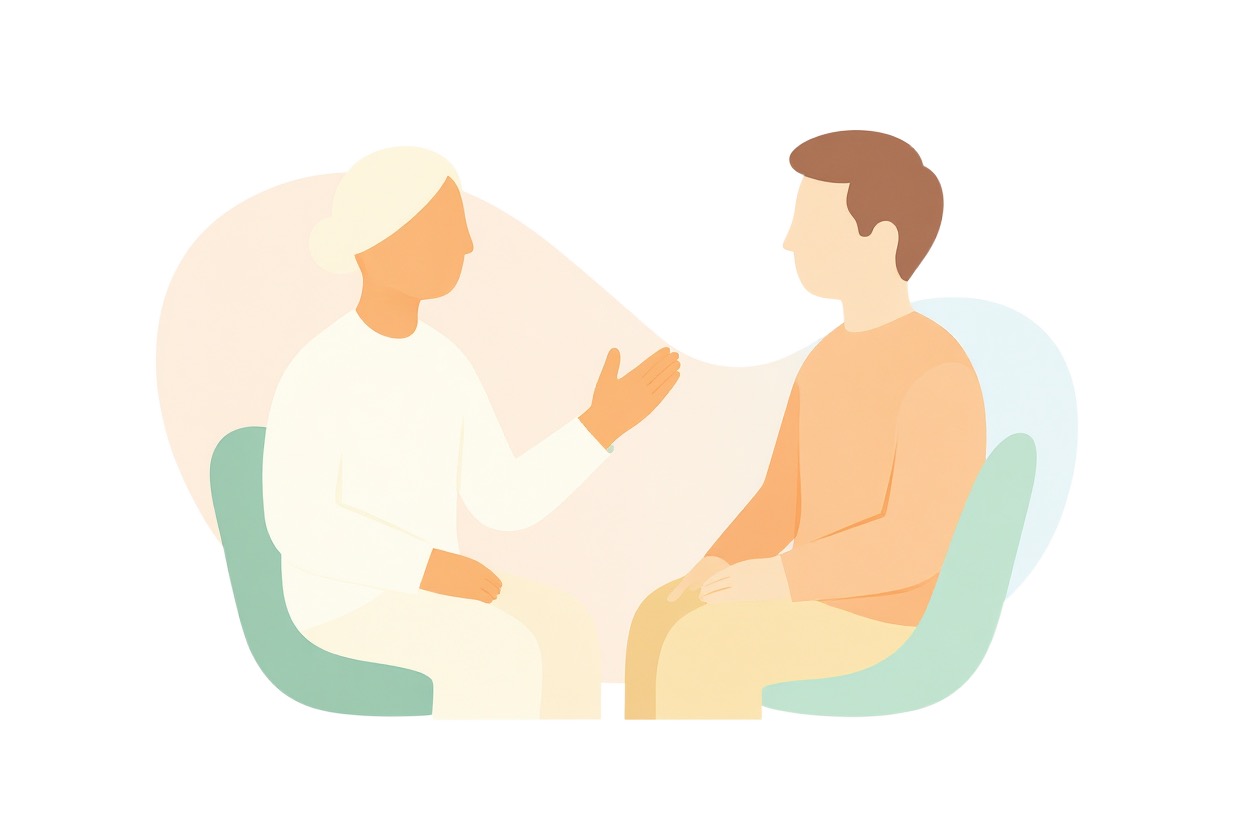 Abstrakte Illustration eines Menschen mit Wellen, die ihn berühren