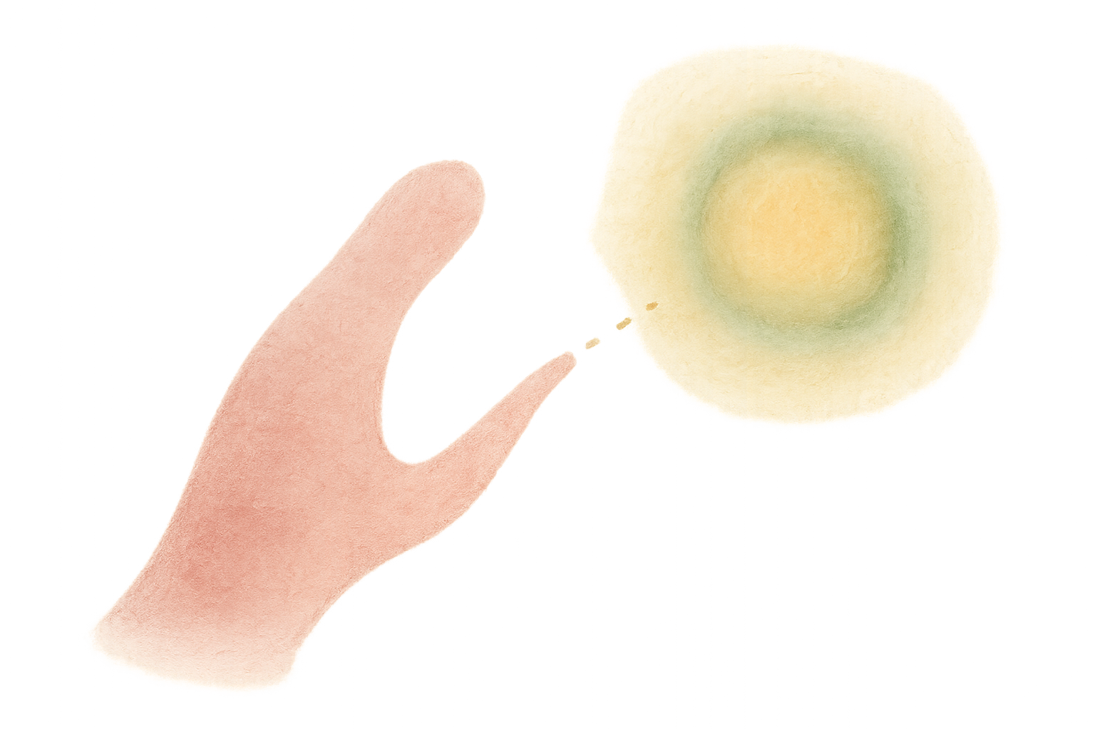 Illustration einer Hand, die sich zögerlich einer warmen Lichtquelle nähert