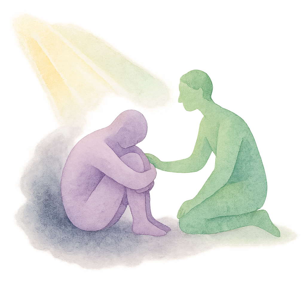 Abstrakte Illustration einer Person mit gesenktem Blick