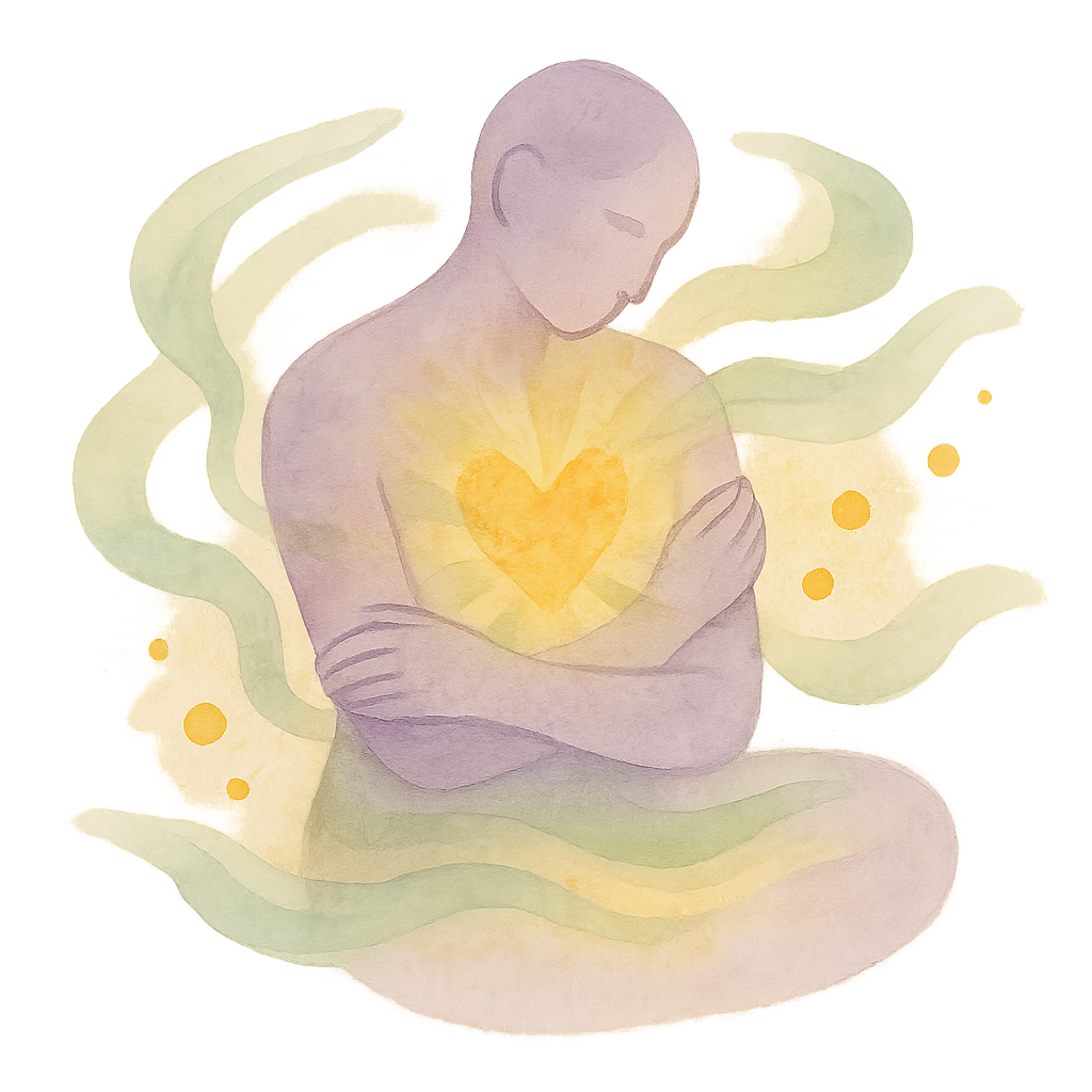 Illustration einer Hand, die sanft eine Blüte hält