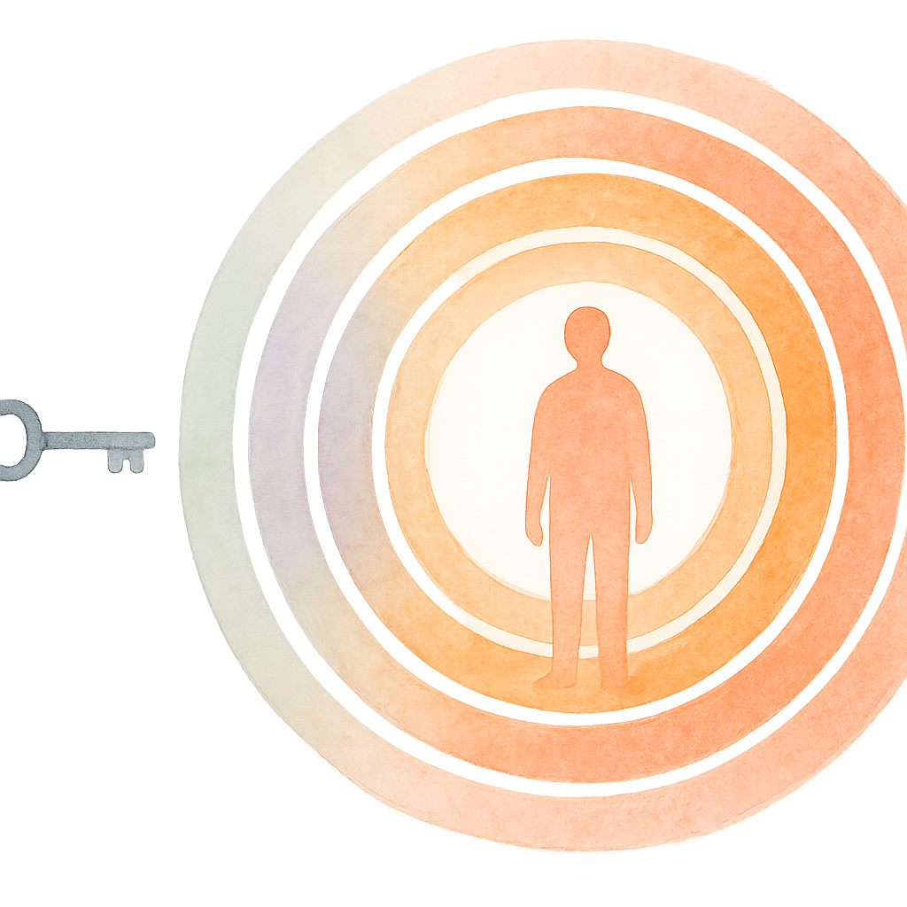 Abstrakte Illustration eines Menschen mit Wellen, die ihn berühren